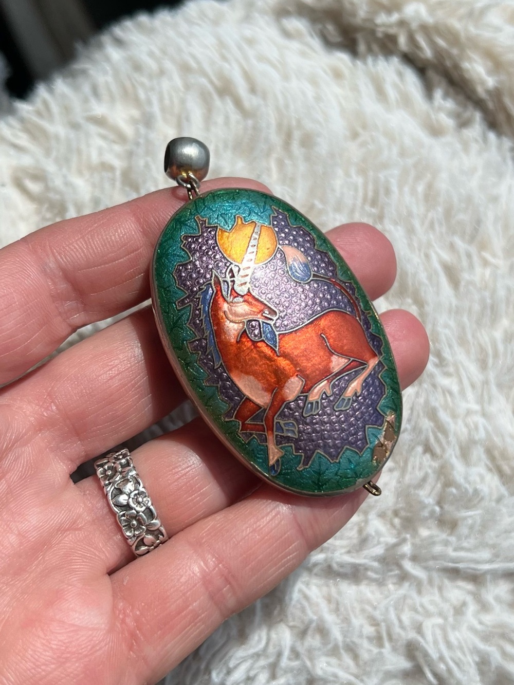 RARE Vintage Cloisonné Unicorn Pendant